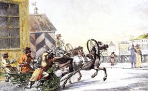 Извозчики на набережной реки Мойки. Литография А.О.Орловского. 1828