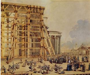 О.-Р. Монферран. На строительстве Исаакиевского собора. Акварель. 1830-е