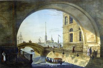 "Вид на Эрмитажный мост". Литография. 1820-е гг.