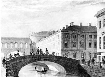 Quarters of the First Battalion of the Preobrazhensky Life Guards Regiment on Millionnaya Street. Engraving by Gobert of A.M.Gornostaev drawing. 1834.