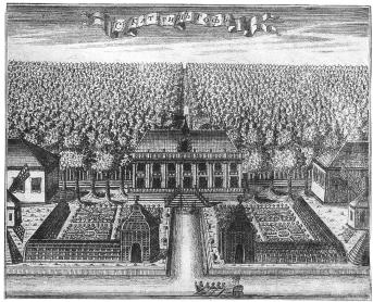 "Вид дворца в Екатерингофе". Гравюра А. Ф. Зубова. 1716.