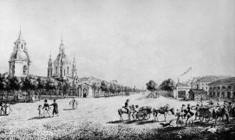 St. Andrew’s Cathedral (on Bolshoy Avenue of Vasilievsky Island). Lithograph by K.P.Beggrow from the original drawing by K.-F. Sabata and S. P. Shiflyar. 1820s.