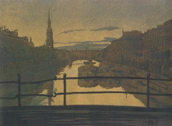Kryukov Canal. Woodcut by A.P.Ostroumova-Lebedeva. 1910.