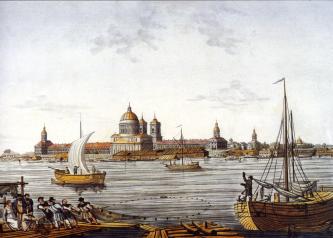 Alexander Nevsky Lavra View from the Neva River. Watercolour by I.A.Ivanov. 1815.