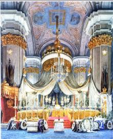 Hearse and Canopy of Emperor Alexander III in SS. Peter & Paul Cathedral. Watercolour by N.Ivanov. 1895.
