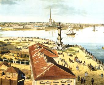 A.Tozelli. The Panorama of St. Petersburg from the Kunstkammer Tower. Watercolour 1817-20. Fragment.