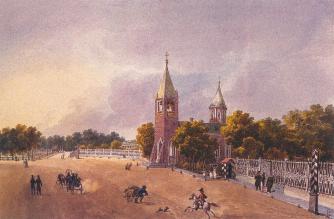 Nativity of St. John the Baptist Church on Kamennoostrovsky Avenue. Watercolour by K.I.Kolman. 1840(?).