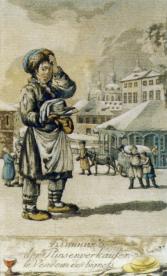 Уличный торговец-разносчик. Гравюра Х.Г.Гейслера, Х.Г.Шенберга. Конец XVIII в.