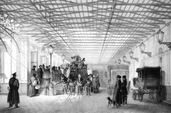 Станция почтовых карет на Мойке. Литография И.Шпринга по рисунку Л.Премацци. 1840-е