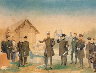 Nicholas I at work in Peterhof. A watercolour by M.A. Zichi. 1858.