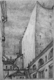 City. Drawing by M. V. Dobuzhinsky. 1914.