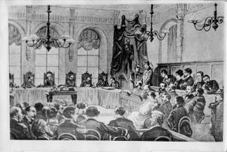 Trial of Conspirators involved in the Assassination of Emperor Alexander II on 1 March 1881. Drawing, 1881.