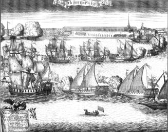 Ceremonial Entry of Four Swedish Frigates into the Neva after the Victory in the Battle of Grengam on September 8, 1720. Engraving by A.F.Zubov. 1720.