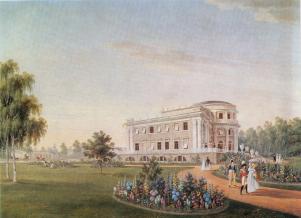"Вид Елагина дворца". Гуашь К. П. Беггрова. 1823.
