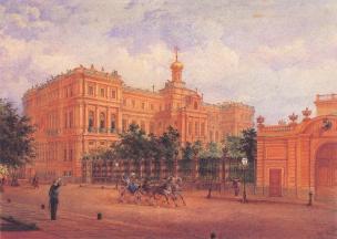 Nikolaevsky Palace from the Side of Galernaya Street. Watercolour by V.S.Sadovnikov. 1865.
