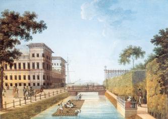 "Вид на Лебяжью канавку и часть Летнего сада". Акварель неизвестного художника. 1820-е гг.