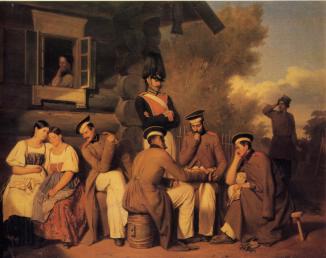 "Сцена в лагере под Красным Селом". Худ. А. Гебенс. 1849.