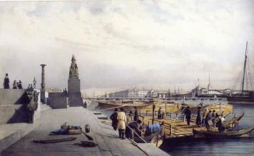 Wharf at the Academy of Fine Arts. Lithograph by F.-V.Perrott. 1841.