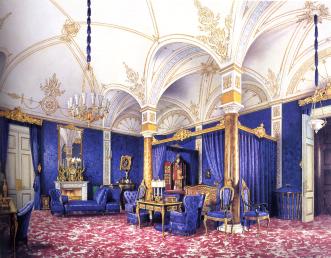 Спальня императрицы Марии Александровны в Зимнем дворце. Акварель Л. Премацци. 1859