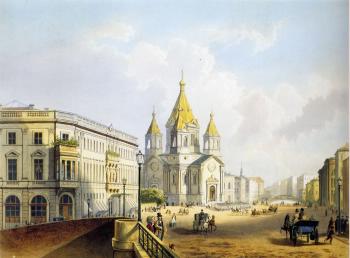 Blagoveshchenskaya Square. Lithograph by C.K.Bachelier and J.Jacotte from the original by I.I.Charlemagne and A.Durand. After 1850.