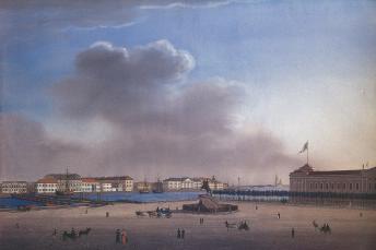 View from Senate Square on the Embankment of Vasilievsky Island. By I.V.G.Bart. 1810s.