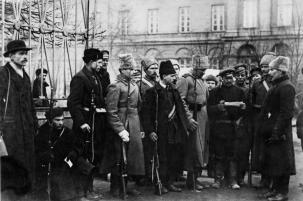 Checking of permits at the Smolny 's entrance. October, 1917.