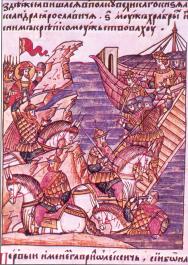 Nevsky Battle of 1240. Miniature from the 16th century chronicle.