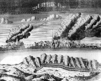 Siege of Vyborg in 1710. Engraving by A.I.Rostovtsev. 1715.