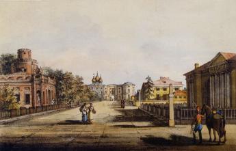 Sadovaya Street in Tsarskoe Selo. Lithograph by V.P.Langer. 1820.