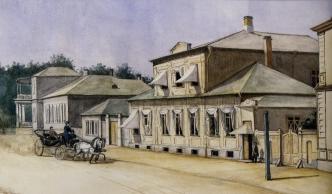 Kolpinskaya Street of Tsarskoe Selo. Watercolour, author unknown. 1865.