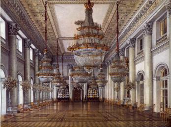 V.P.Stasov. The Grand Ante-Room of the Winter Palace. Watercolour by K.A.Ukhtomsky, 1861.