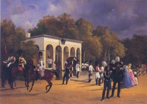 Elagin Island Guardhouse with the Guard of the Cavalry Regiment. By A.I.Ladyurner, 1840.