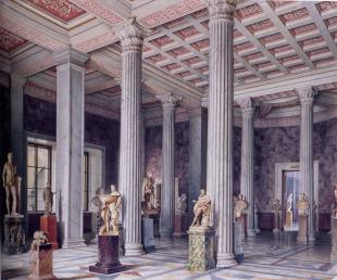 New Hermitage. Ancient Sculpture Hall. Watercolour by L.Premazzi. 1856.