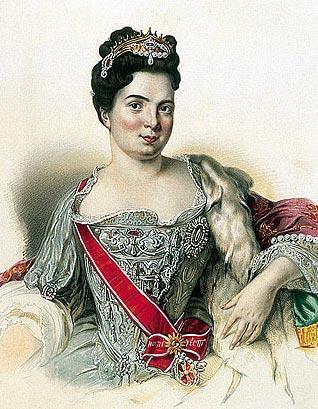 Catherine I Alekseyevna, Russian Empress. According to a picture of 1717.