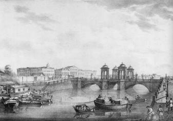 Obukhovsky Bridge. Lithograph by C.P.Beggrow. 1822.