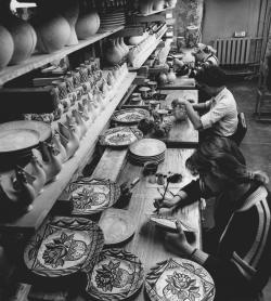 Lomonosov Porcelain Factory. The underglaze painting area.