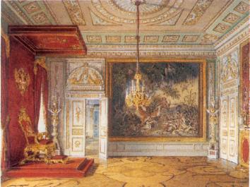 "Тронный зал императора Павла I". Акварель Е. Гана. 1879.