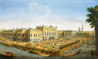 Summer Palace of Elizaveta Petrovna. Engraving of A.A.Grekov of M.I.Makhaev drawing. 1753.