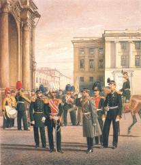Regimentals of the Preobrazhensky Life Guards Regiment. Drawing by K.K.Piratsky. 1863.