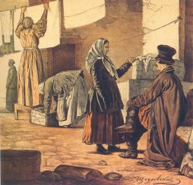 Laundress. Lithograph by I.S.Bondarevsky. 1846.