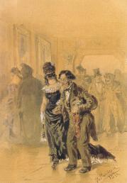 Wearing a Mask. Drawing by V.E.Makovsky. 1876.