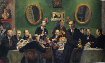 Group Portrait of the World of Art Society Artists. By B.M.Kustodiev. 1920.