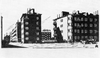 Рабочие дома Выборгского района. Гравюра А.П.Остроумовой-Лебедевой. 1930
