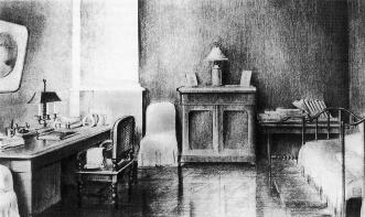 Sstudy of M.E.Saltykov-Shchedrin (60 Liteiny Avenue). Drawing by Vargina. The 1880s.