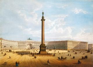 Alexander Column and General Staff. Lithograph by L.J.Arnould. 1840s.