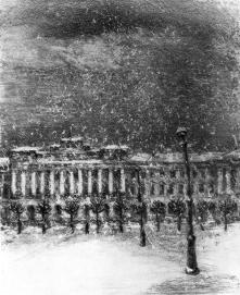 A.L.Kaplan. Winter Landscape. Author's lithograph, 1945.