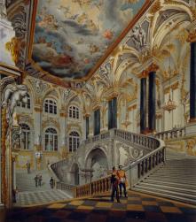Front (Jordanian) Staircase of the Winter Palace. Lithograph of F.Kelerkhoven from the original of V.S.Sadovnikov. After 1842.