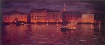 Neva River Embankment in the Evening. By N.N.Dubovskoy. 1898.