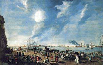 Dvortsovaya Embankment. Engraving by J.-B.Lebas from the original drawing by J.-B.Leprince. 1778.