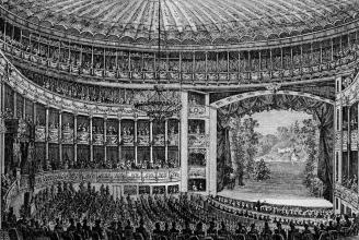 Aauditorium of Bolshoy (Kamenny) Theatre. Engraving by S.F.Galaktionov. 1828.